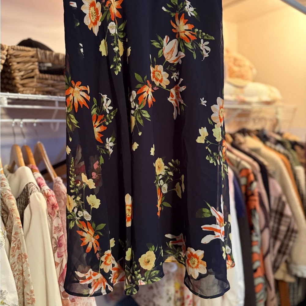 Ann Taylor Floral Midi Skirt - Navy and Orange